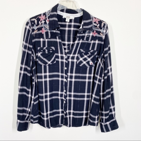 Vintage America Tops - Vintage America Plaid Shirt Embroidery Black Size XL